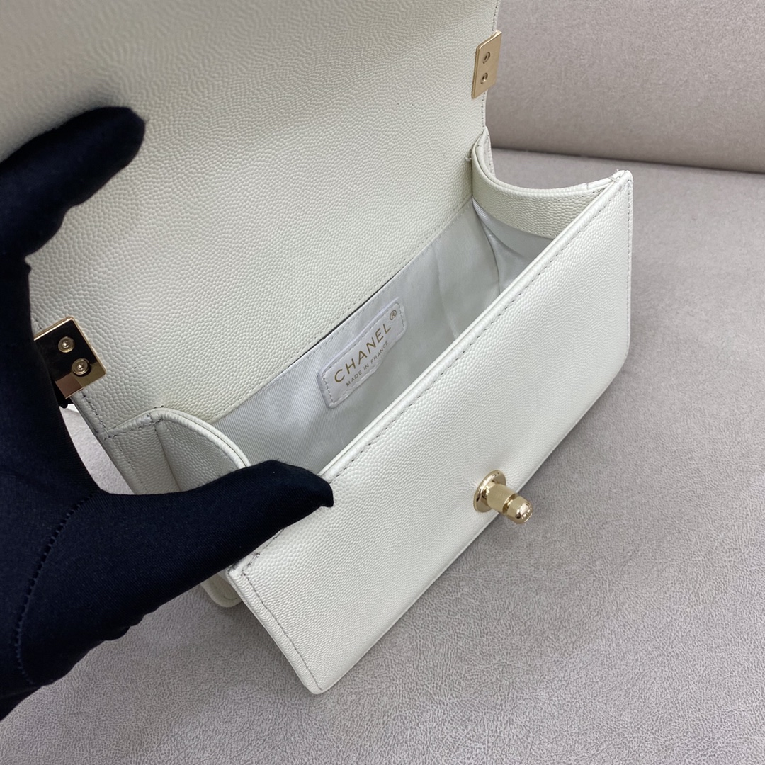 Caviar Small Boy Handbag Flap Bag A67085 White/Gold